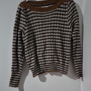 Nine West Brown and Gray Striped Sweater